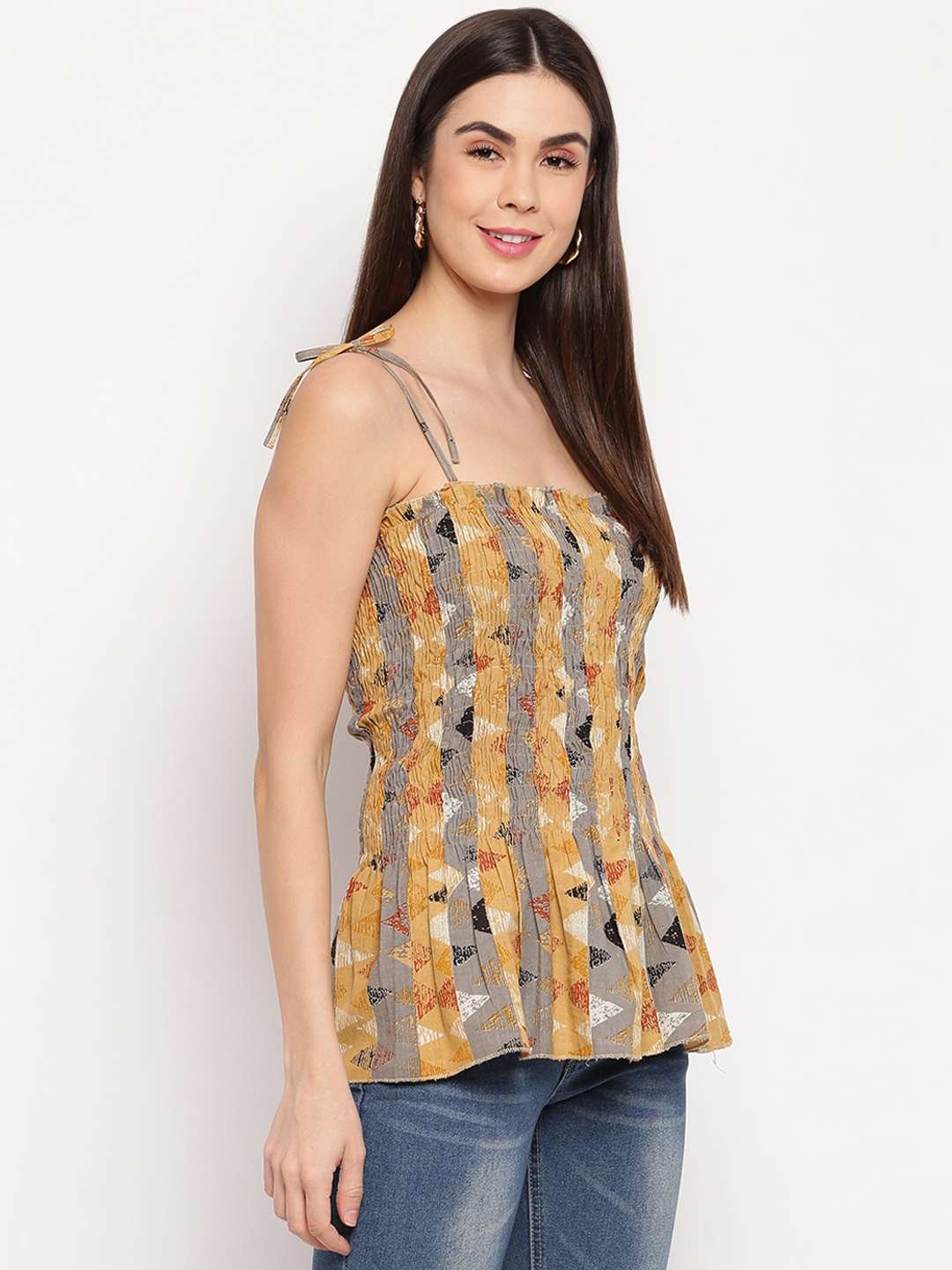 Women's Rayon Printed Casual Summer Style Tie Shoulder Straps Free Size Tank Top ( Multi21) - Image 4