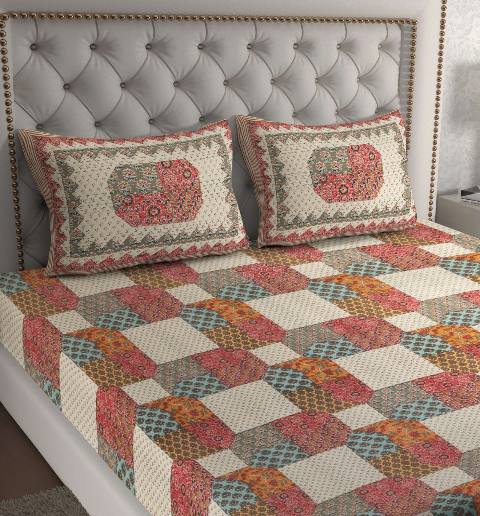 Rajasthani Traditionally Printed Cotton Doublebed Bedsheet With Pack of 2 Pillow Covers - Image 2