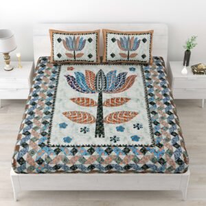 Rajasthani Traditionally Printed Cotton Doublebed Bedsheet With Pack of 2 Pillow Covers